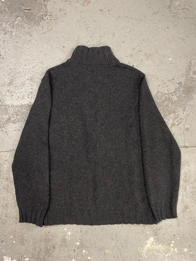 2000s Moschino Turtle Neck V Orange Black Wool Sweater (M) 3