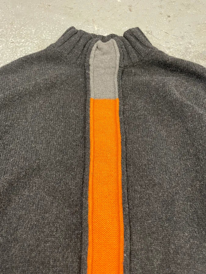 2000s Moschino Turtle Neck V Orange Black Wool Sweater (M) 4
