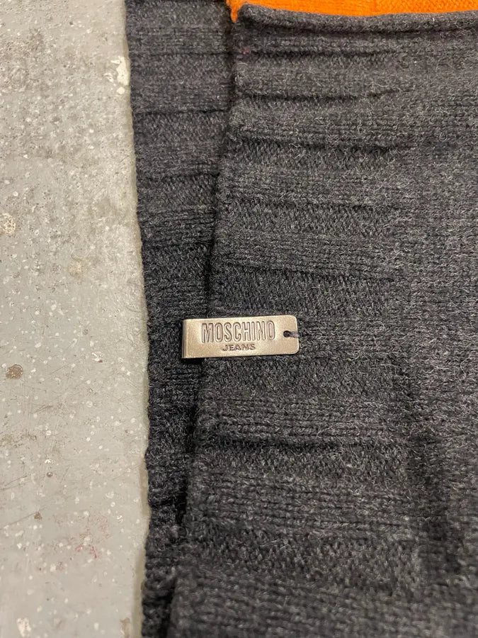 2000s Moschino Turtle Neck V Orange Black Wool Sweater (M) 6