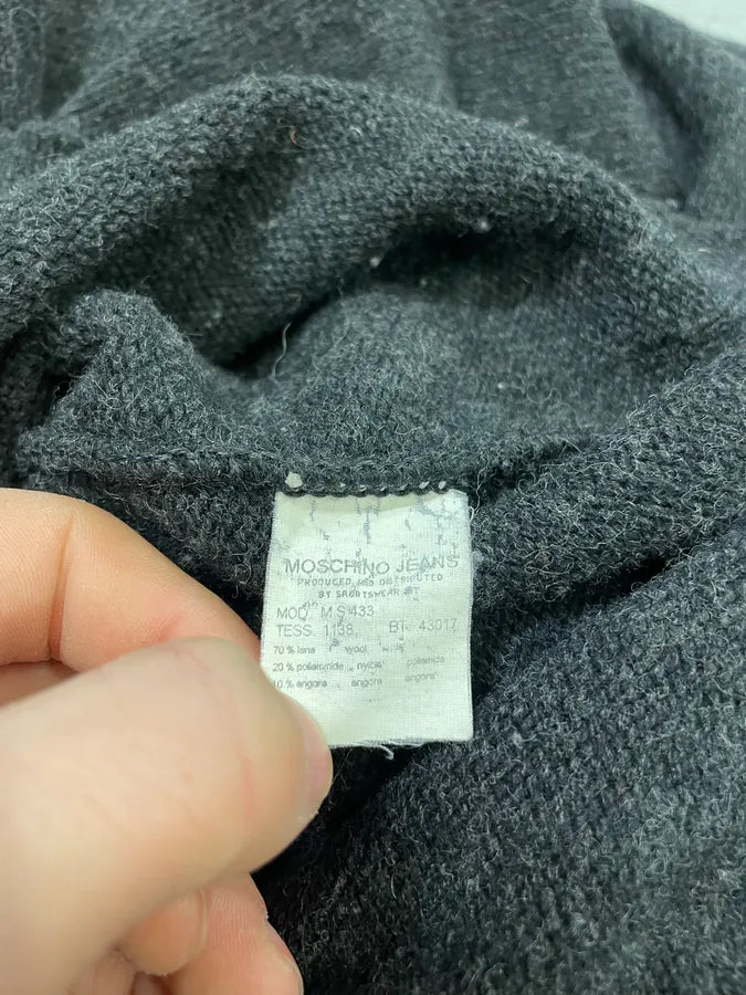 2000s Moschino Turtle Neck V Orange Black Wool Sweater (M) 8