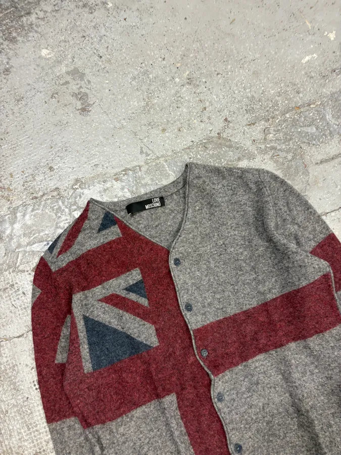 2000s Moschino UK Flag Grey Wool Cardigan fxjtZwB 4