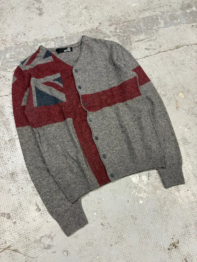 2000s Moschino UK Flag Grey Wool Cardigan fxjtZwB 3