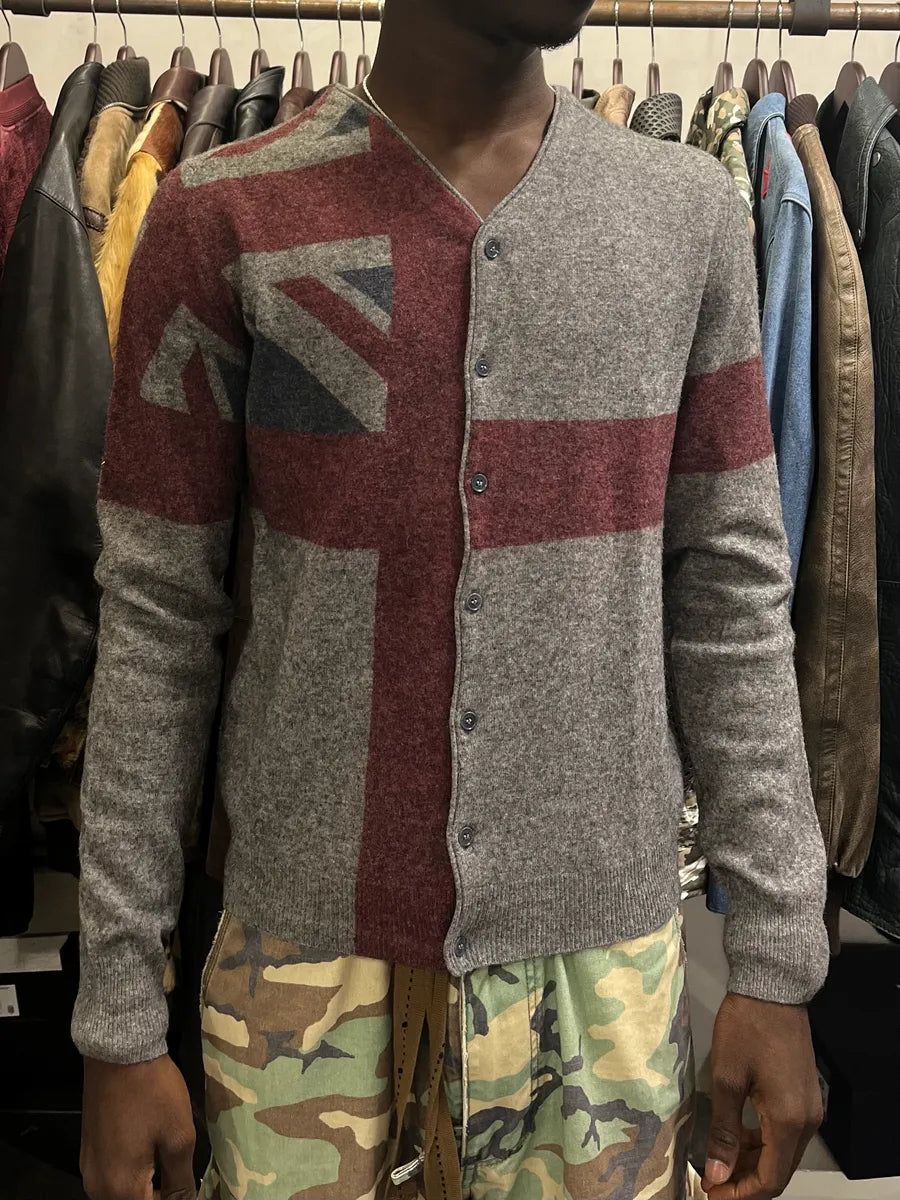 2000s Moschino UK Flag Grey Wool Cardigan fxjtZwB 1