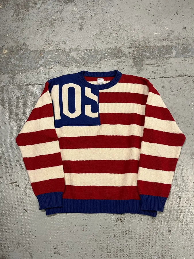 2000s Moschino USA Flag Bootleg Red White Blue Wool Sweater EVwCDGr 0
