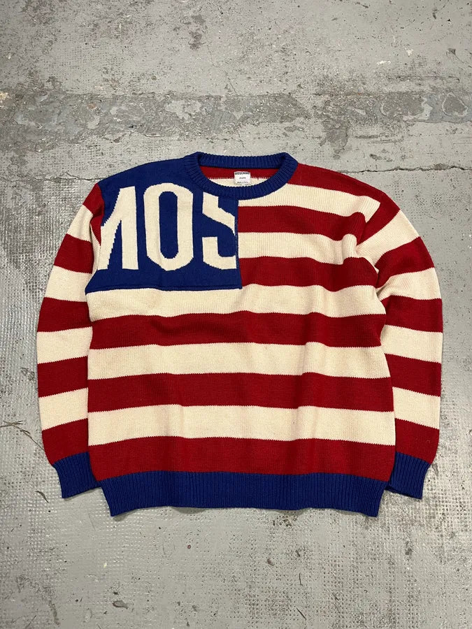2000s Moschino USA Flag Bootleg Red White Blue Wool Sweater EVwCDGr 3