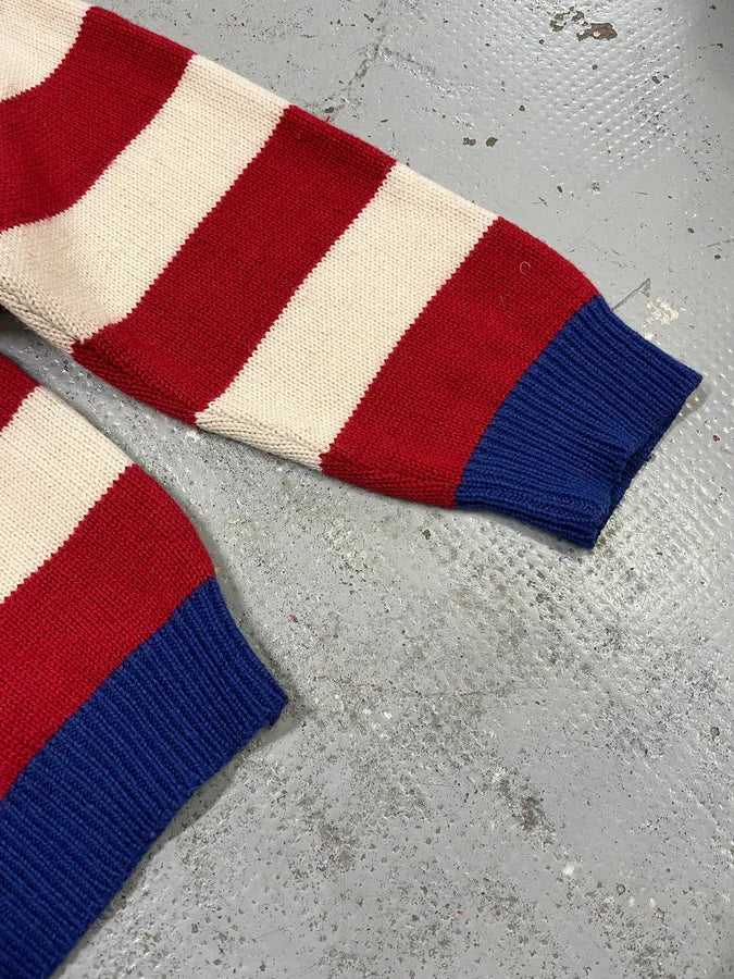 2000s Moschino USA Flag Bootleg Red White Blue Wool Sweater EVwCDGr 5