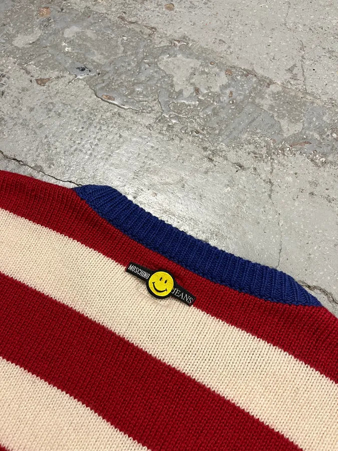 2000s Moschino USA Flag Bootleg Red White Blue Wool Sweater EVwCDGr 6
