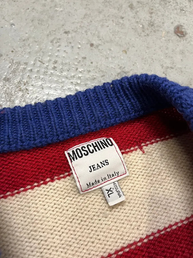 2000s Moschino USA Flag Bootleg Red White Blue Wool Sweater EVwCDGr 8