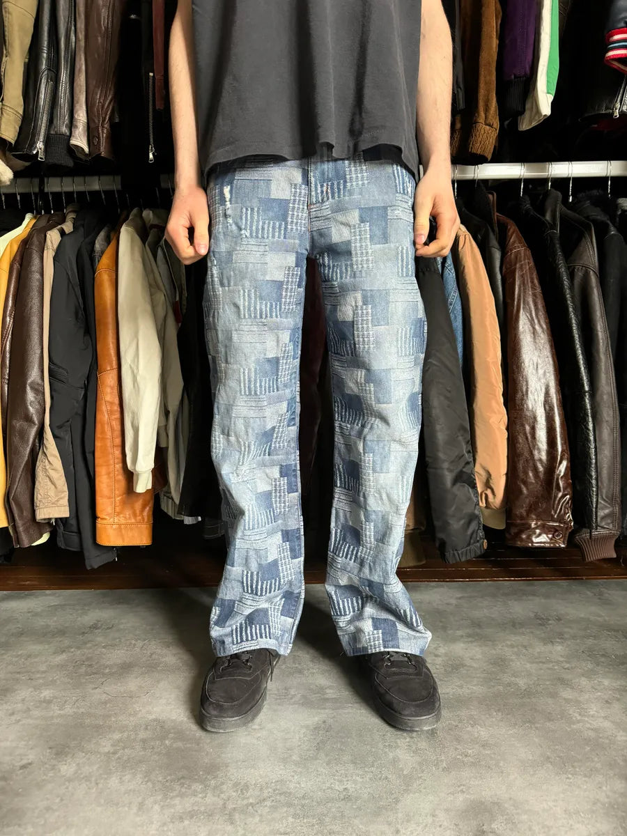2000s Moschino Visual Patchwork Blue Straight Relaxed Pants (S) eFQYxjk 1