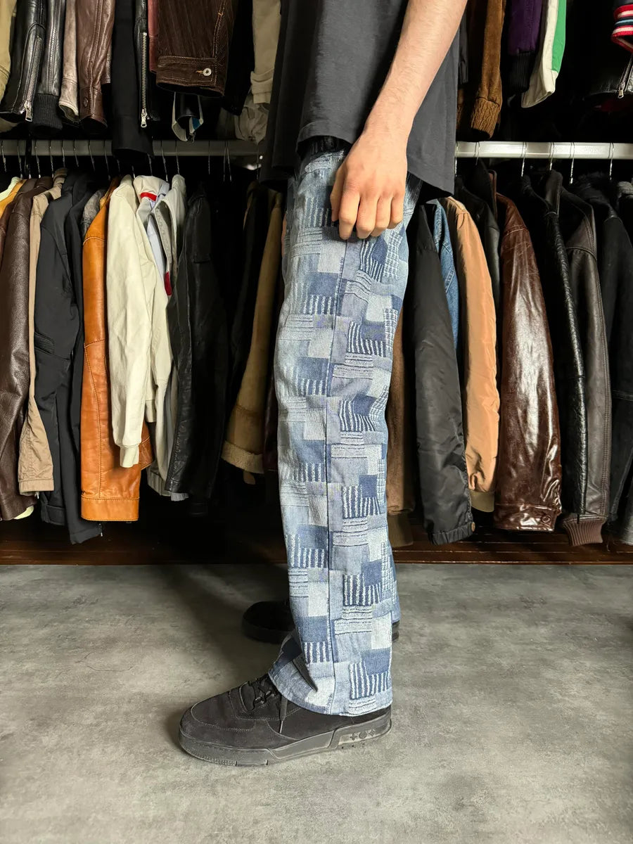 2000s Moschino Visual Patchwork Blue Straight Relaxed Pants (S) eFQYxjk 3