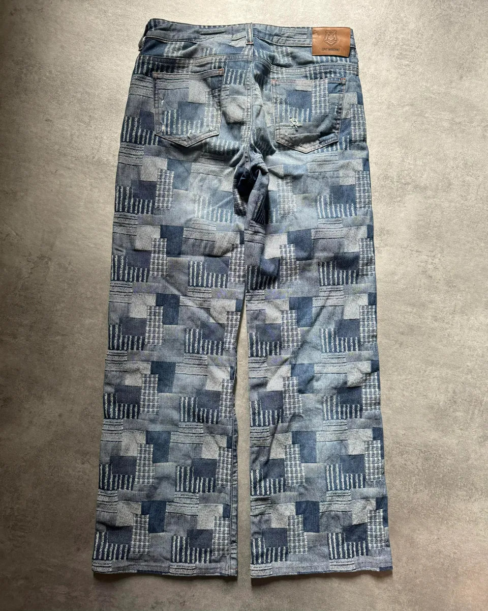 2000s Moschino Visual Patchwork Blue Straight Relaxed Pants (S) eFQYxjk 4