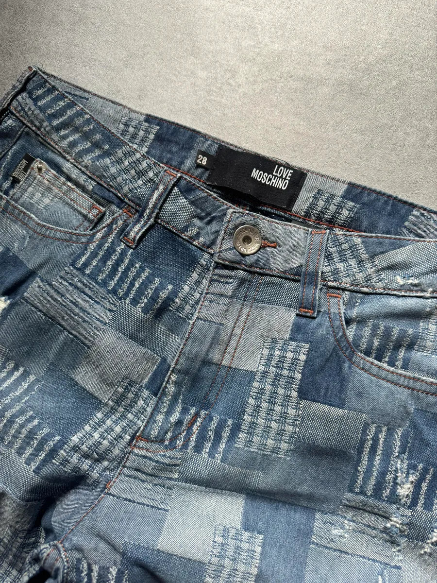 2000s Moschino Visual Patchwork Blue Straight Relaxed Pants (S) eFQYxjk 7