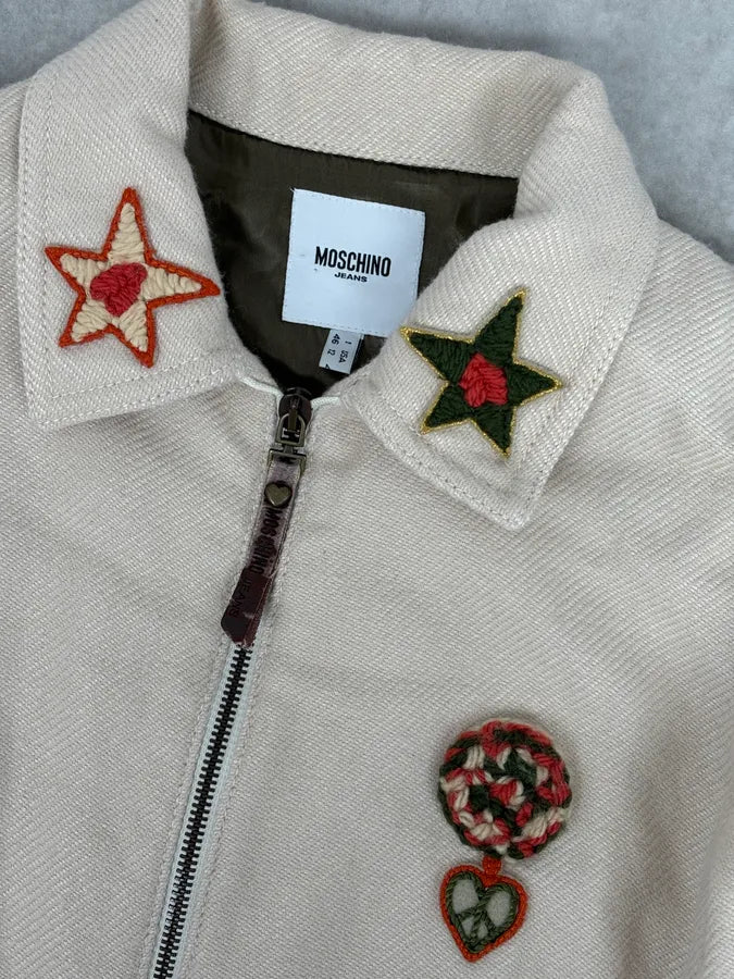 2000s Moschino Beige Cropped Patchwork Bondage Jacket CAndULL 7