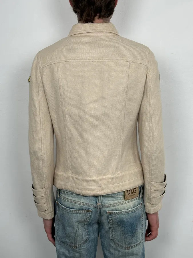 2000s Moschino Beige Cropped Patchwork Bondage Jacket CAndULL 2