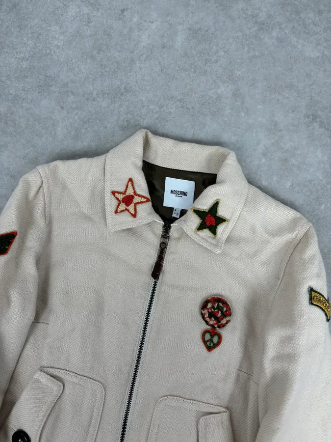 2000s Moschino Beige Cropped Patchwork Bondage Jacket CAndULL 3
