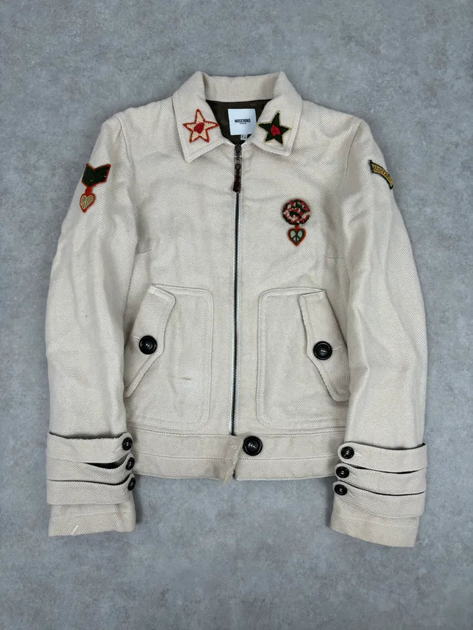 2000s Moschino Beige Cropped Patchwork Bondage Jacket CAndULL 0