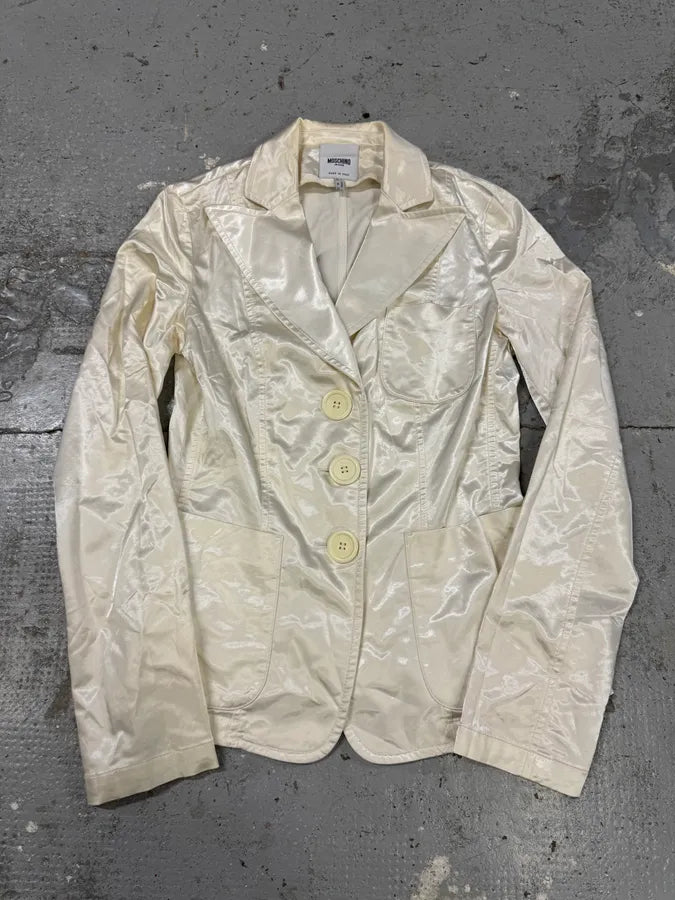 2000s Moschino White Satin Blazer trTYdGS 0
