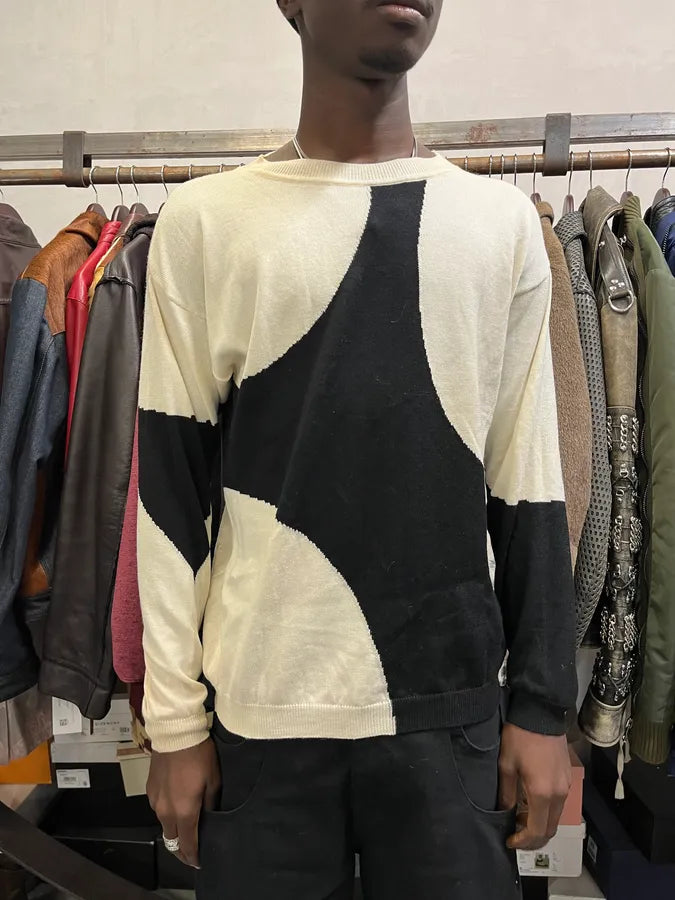 2000s Moschino Wool Black Geometrical White Sweater irPFBpe 1