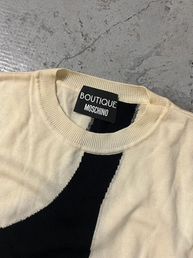 2000s Moschino Wool Black Geometrical White Sweater irPFBpe 3