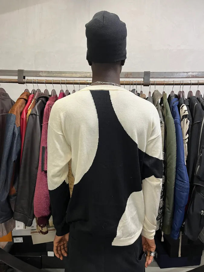 2000s Moschino Wool Black Geometrical White Sweater irPFBpe 2