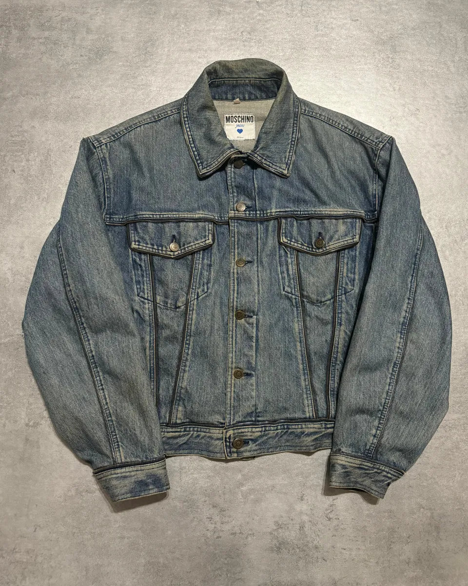 2000s Moschino Zip Propaganda Relaxed Denim Jacket (M) 0