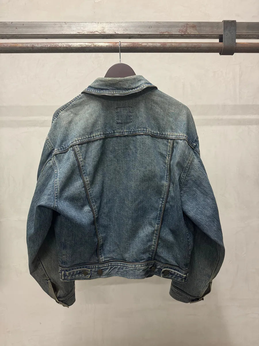 2000s Moschino Zip Propaganda Relaxed Denim Jacket (M) 1