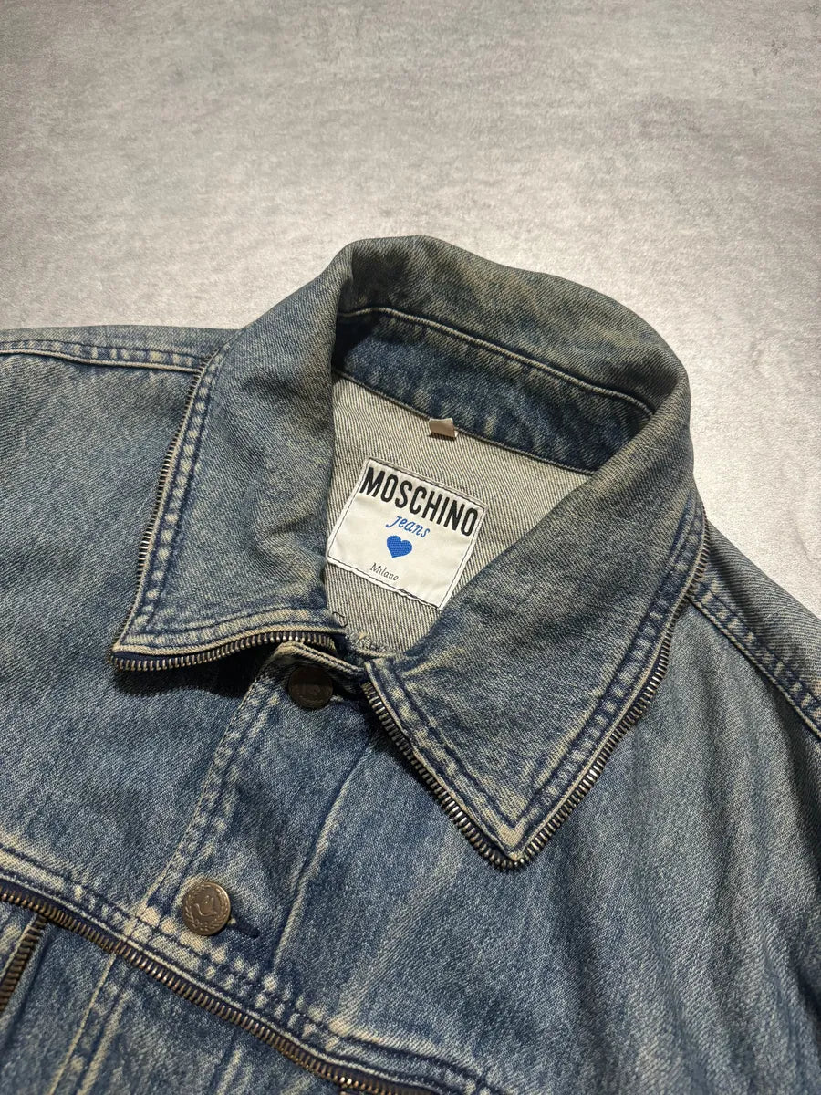 2000s Moschino Zip Propaganda Relaxed Denim Jacket (M) 10