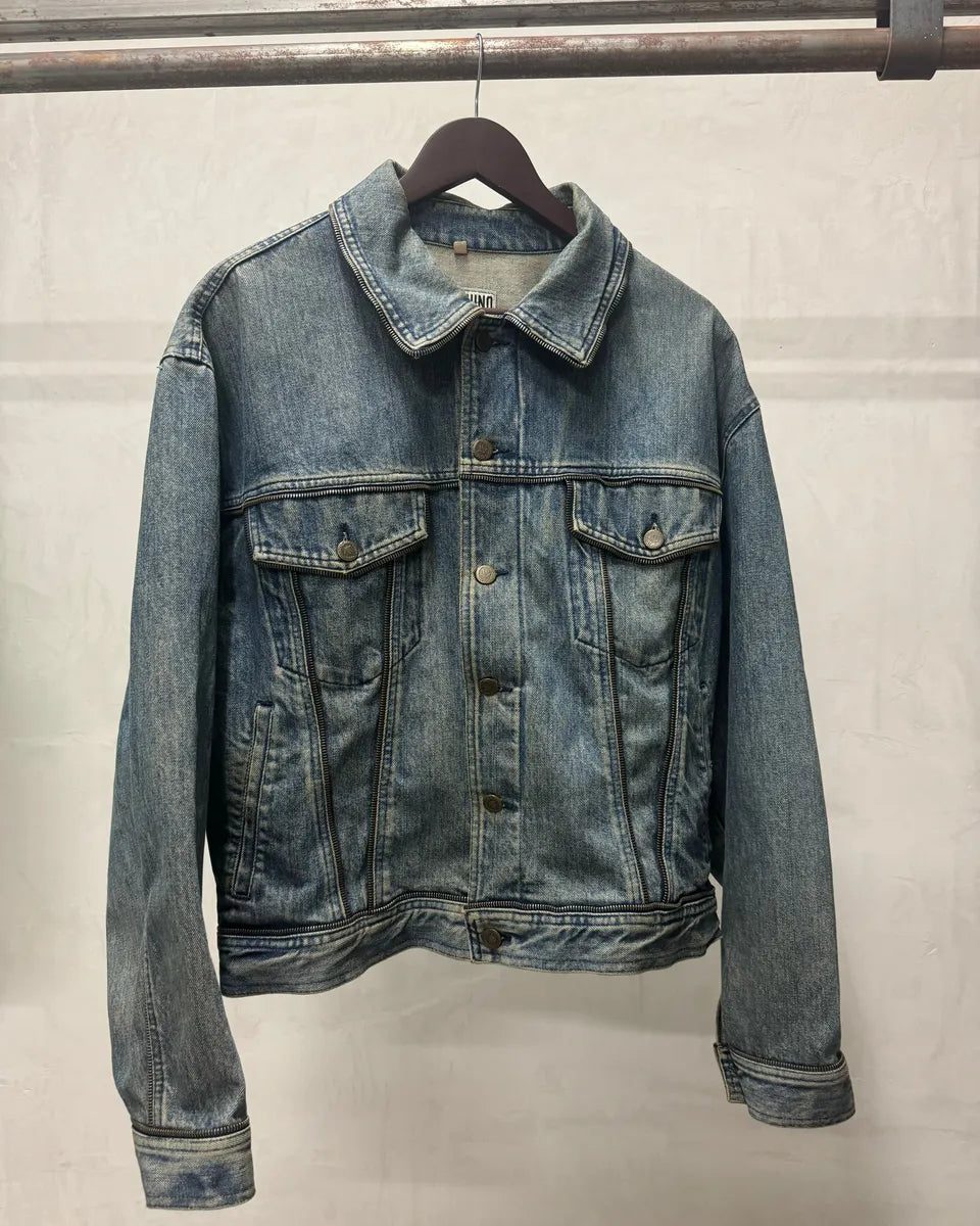 2000s Moschino Zip Propaganda Relaxed Denim Jacket (M) 2