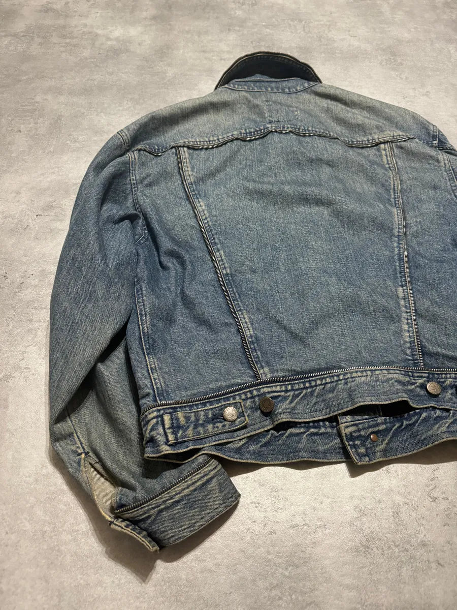 2000s Moschino Zip Propaganda Relaxed Denim Jacket (M) 3