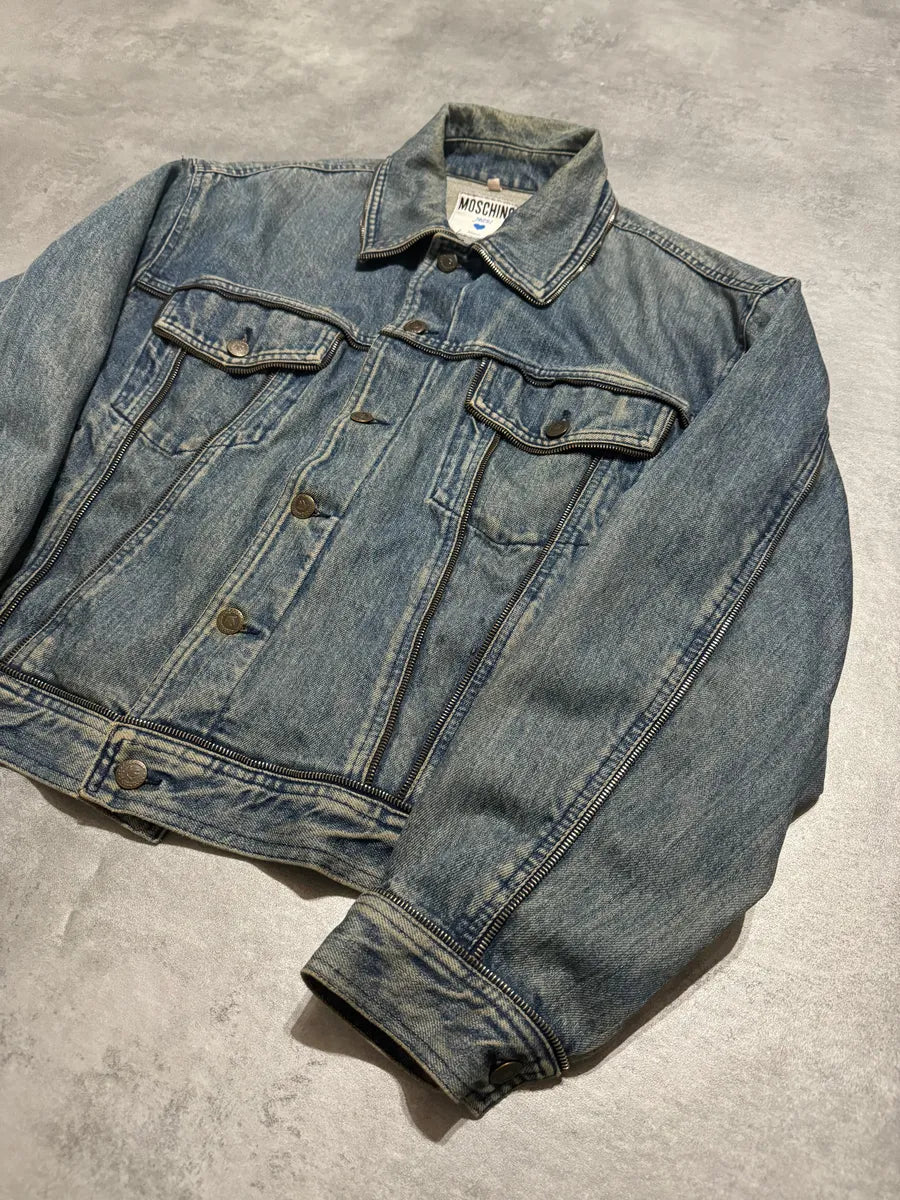 2000s Moschino Zip Propaganda Relaxed Denim Jacket (M) 7