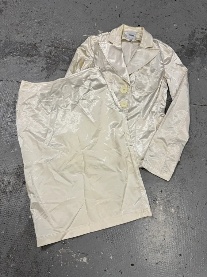 2000s Moschino White Satin Blazer & Skirt Set zybkXVt 1