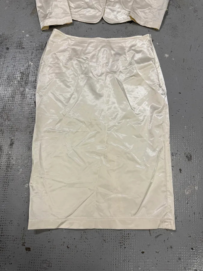 2000s Moschino White Satin Blazer & Skirt Set zybkXVt 3
