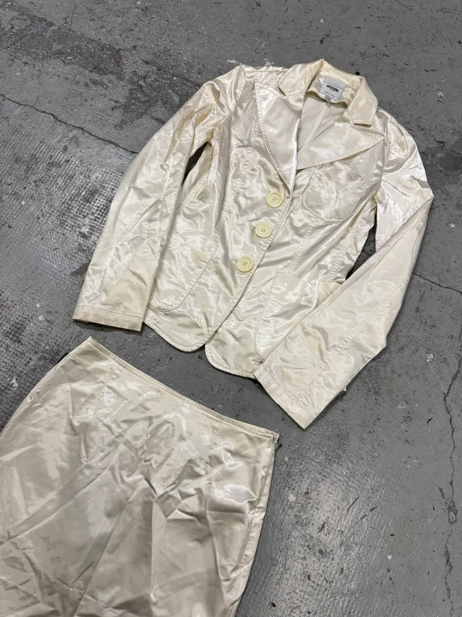 2000s Moschino White Satin Blazer & Skirt Set zybkXVt 5