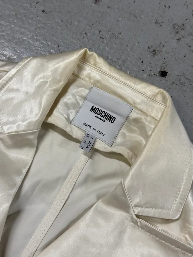 2000s Moschino White Satin Blazer & Skirt Set zybkXVt 7