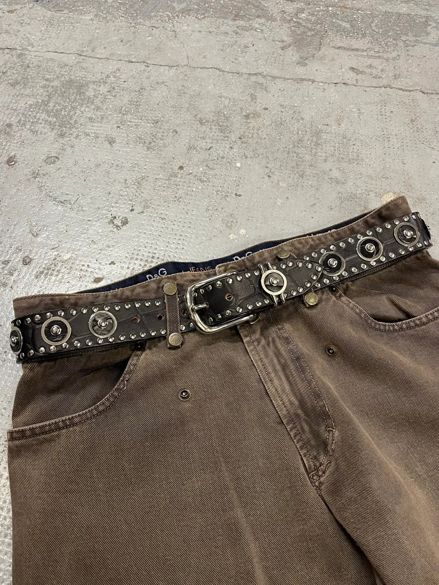 2000s Nanni Black Crocodile Effect Leather Studded Belt EjVVapw 0