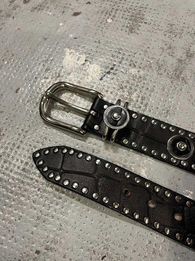 2000s Nanni Black Crocodile Effect Leather Studded Belt EjVVapw 4