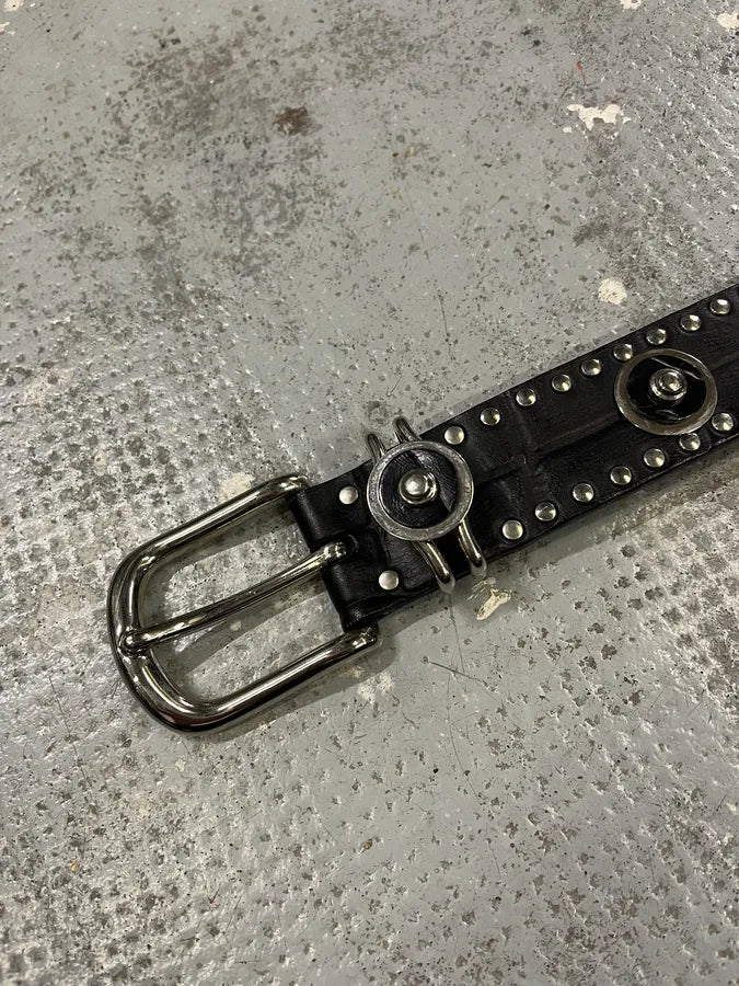 2000s Nanni Black Crocodile Effect Leather Studded Belt EjVVapw 5