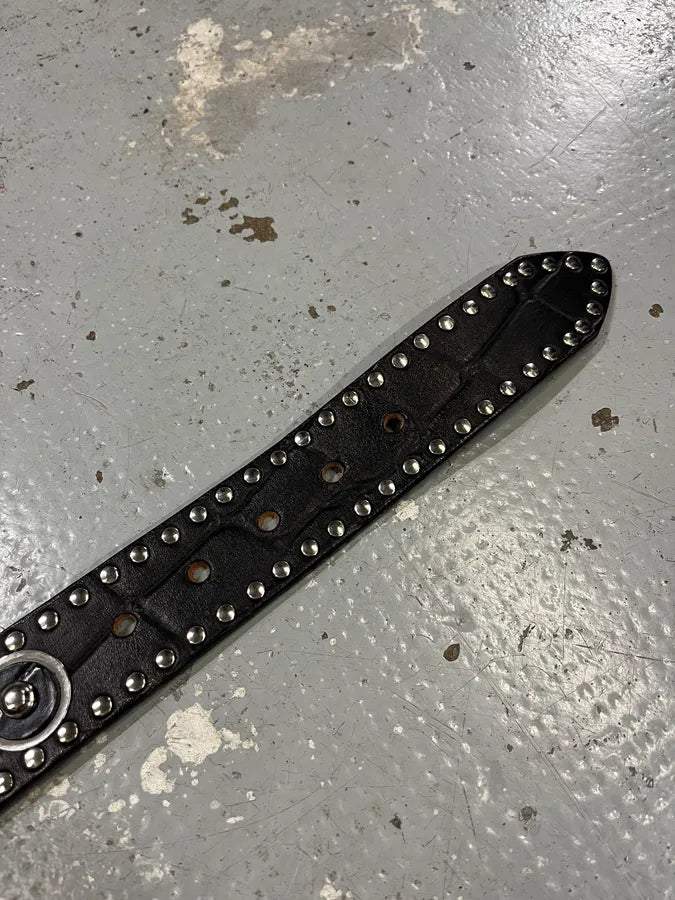 2000s Nanni Black Crocodile Effect Leather Studded Belt EjVVapw 6