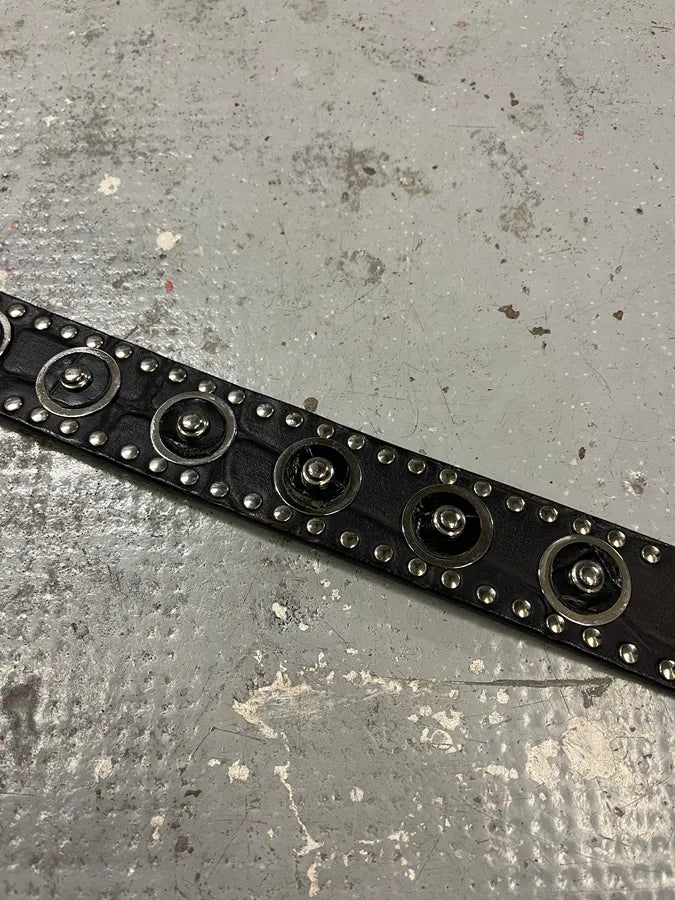 2000s Nanni Black Crocodile Effect Leather Studded Belt EjVVapw 8