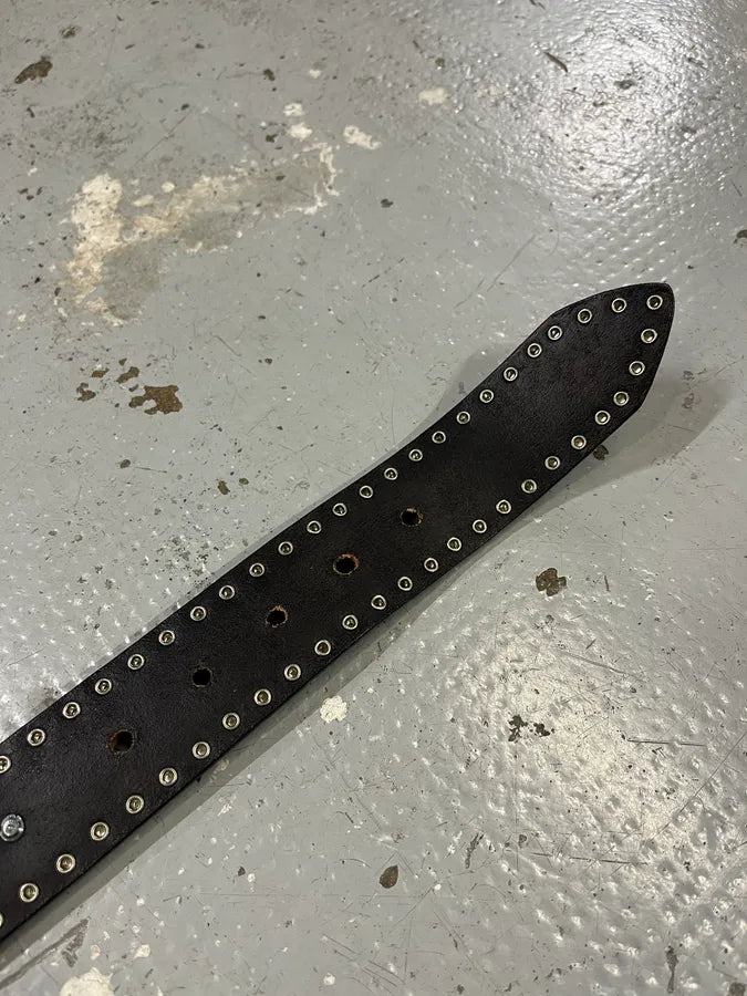 2000s Nanni Black Crocodile Effect Leather Studded Belt EjVVapw 9