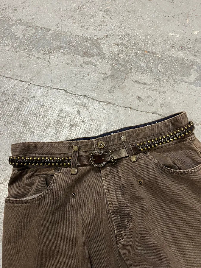 2000s Nanni Black Stripes Leather Studded Belt HfzQEwq 1