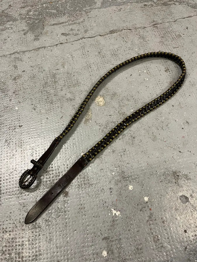 2000s Nanni Black Stripes Leather Studded Belt HfzQEwq 3