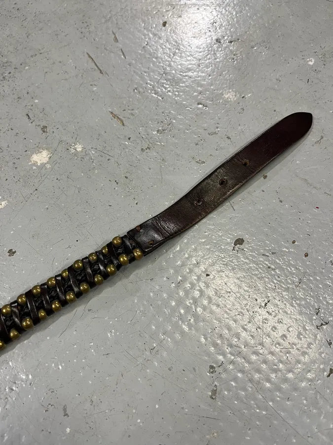 2000s Nanni Black Stripes Leather Studded Belt HfzQEwq 4