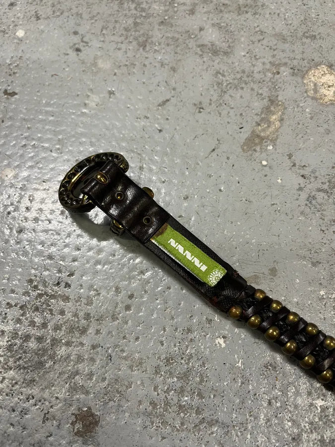 2000s Nanni Black Stripes Leather Studded Belt HfzQEwq 6