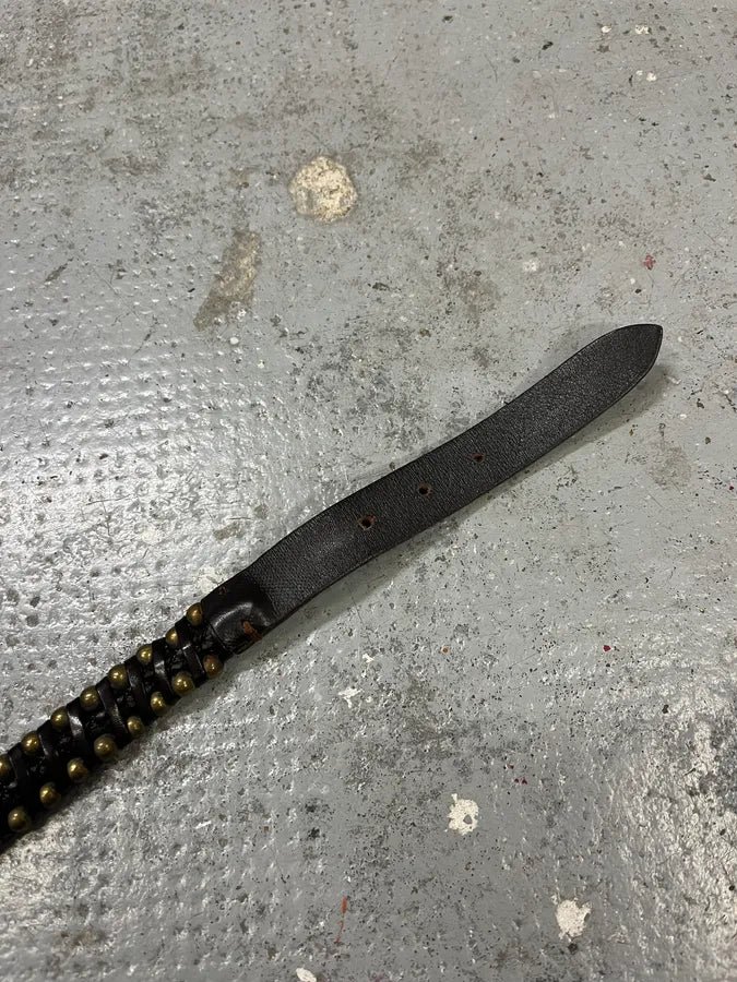 2000s Nanni Black Stripes Leather Studded Belt HfzQEwq 7