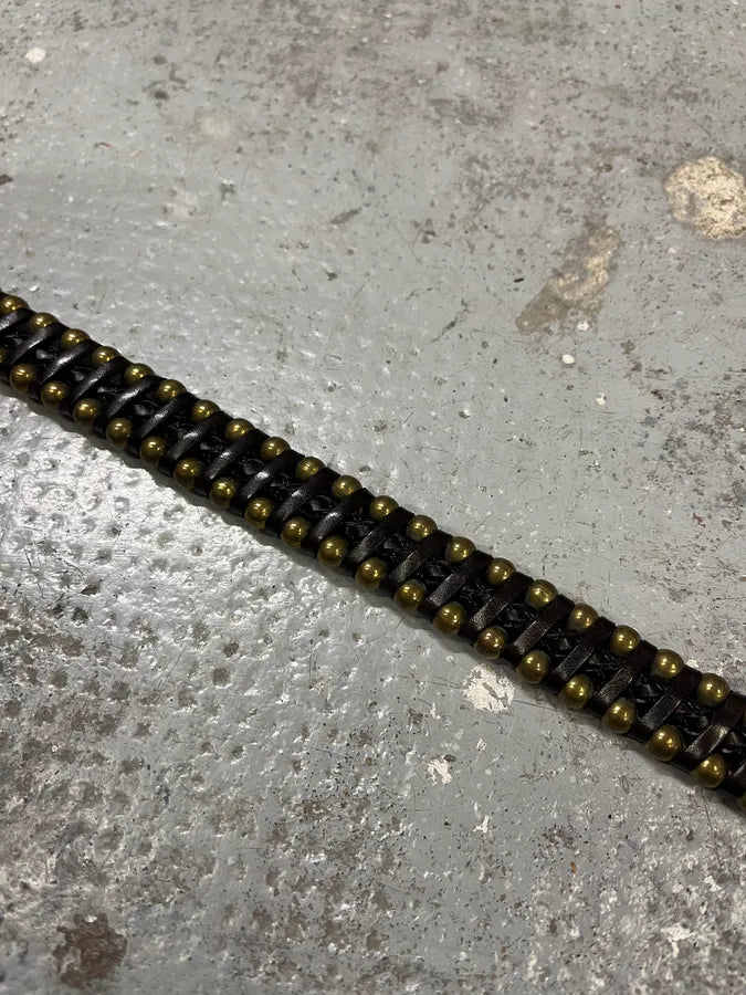 2000s Nanni Black Stripes Leather Studded Belt HfzQEwq 8