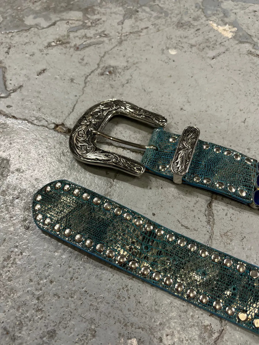 2000s Nanni Blue Studded Metal Cowboy Belt LGxhnDn 2