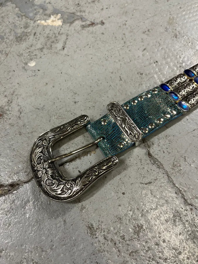 2000s Nanni Blue Studded Metal Cowboy Belt LGxhnDn 3