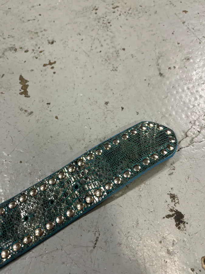 2000s Nanni Blue Studded Metal Cowboy Belt LGxhnDn 4