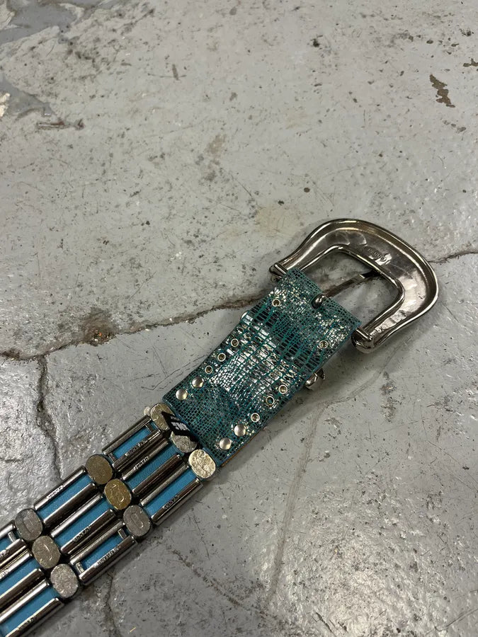 2000s Nanni Blue Studded Metal Cowboy Belt LGxhnDn 6